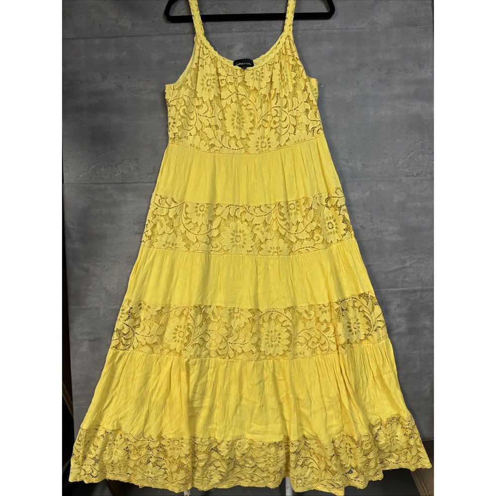 Yellow Isabel & Nina  sleeveless tiered maxi dress Intricate Floral Lace Inset L